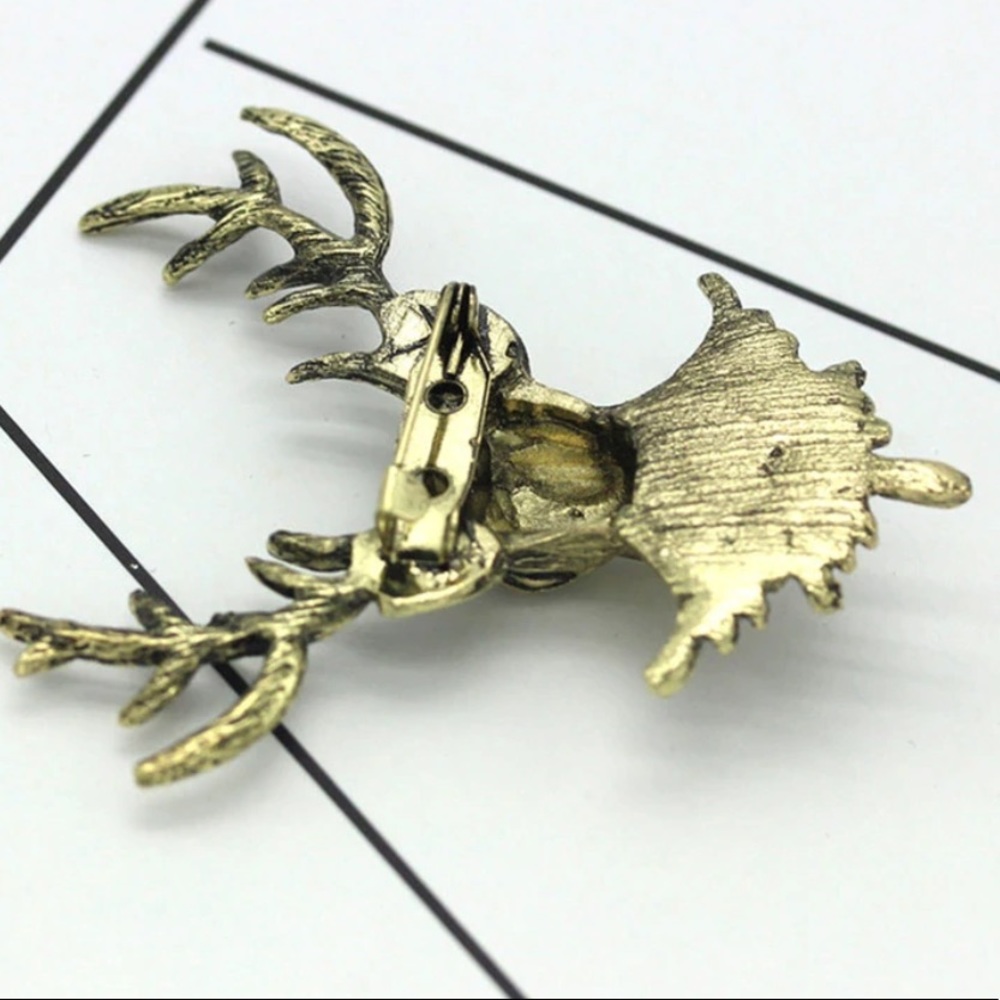 NEW Antique Gold Holiday Reindeer Antler Brooch - Picture 4 of 5